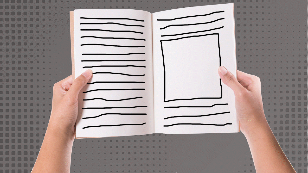 An animated gif showing characters changing within photo box in a book.