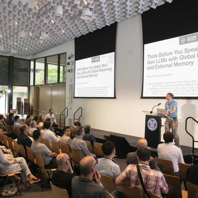 Cornell computer science professor Kilian Q. Weinberger delivering a keynote presentation at the Frontiers of AI Summit.