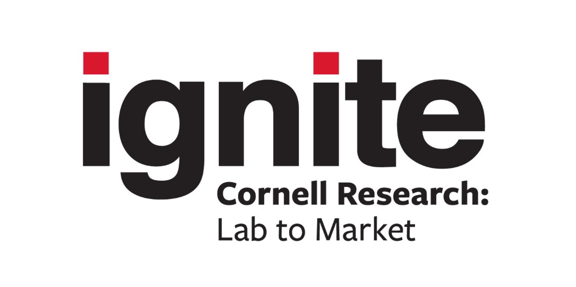 Logo in black on white background, says Ignite Cornell Research: Lab to Market