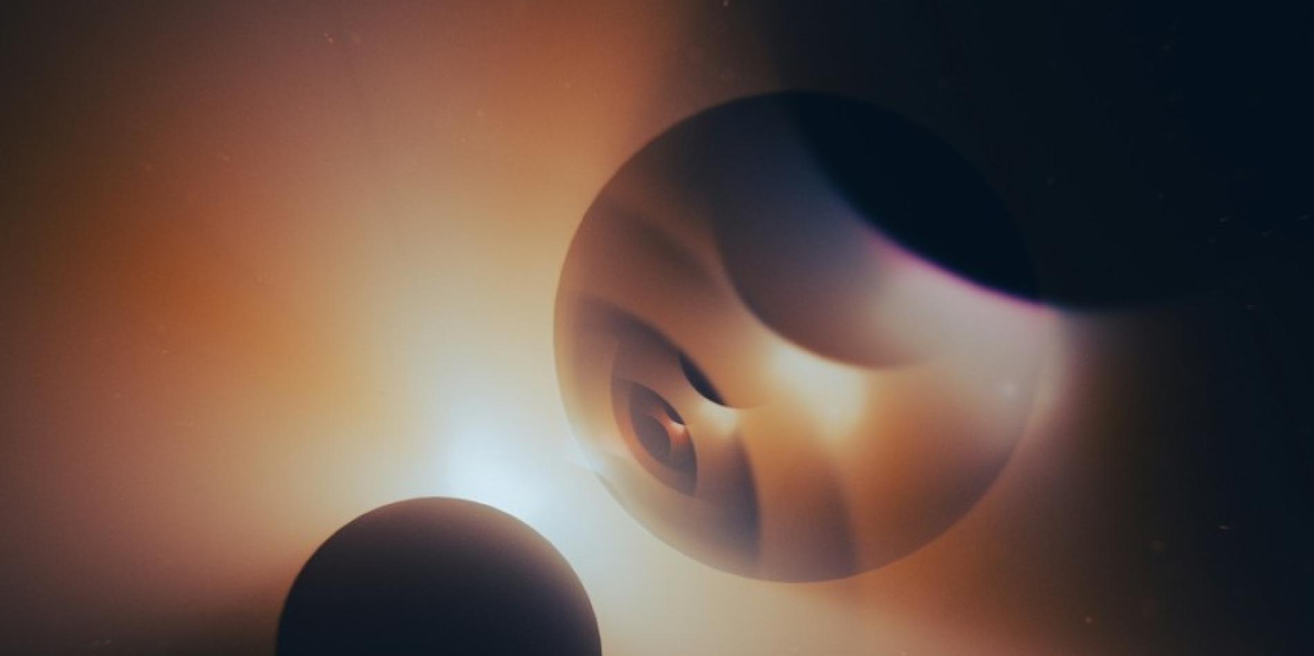 Three spheres near each other, with light behind them