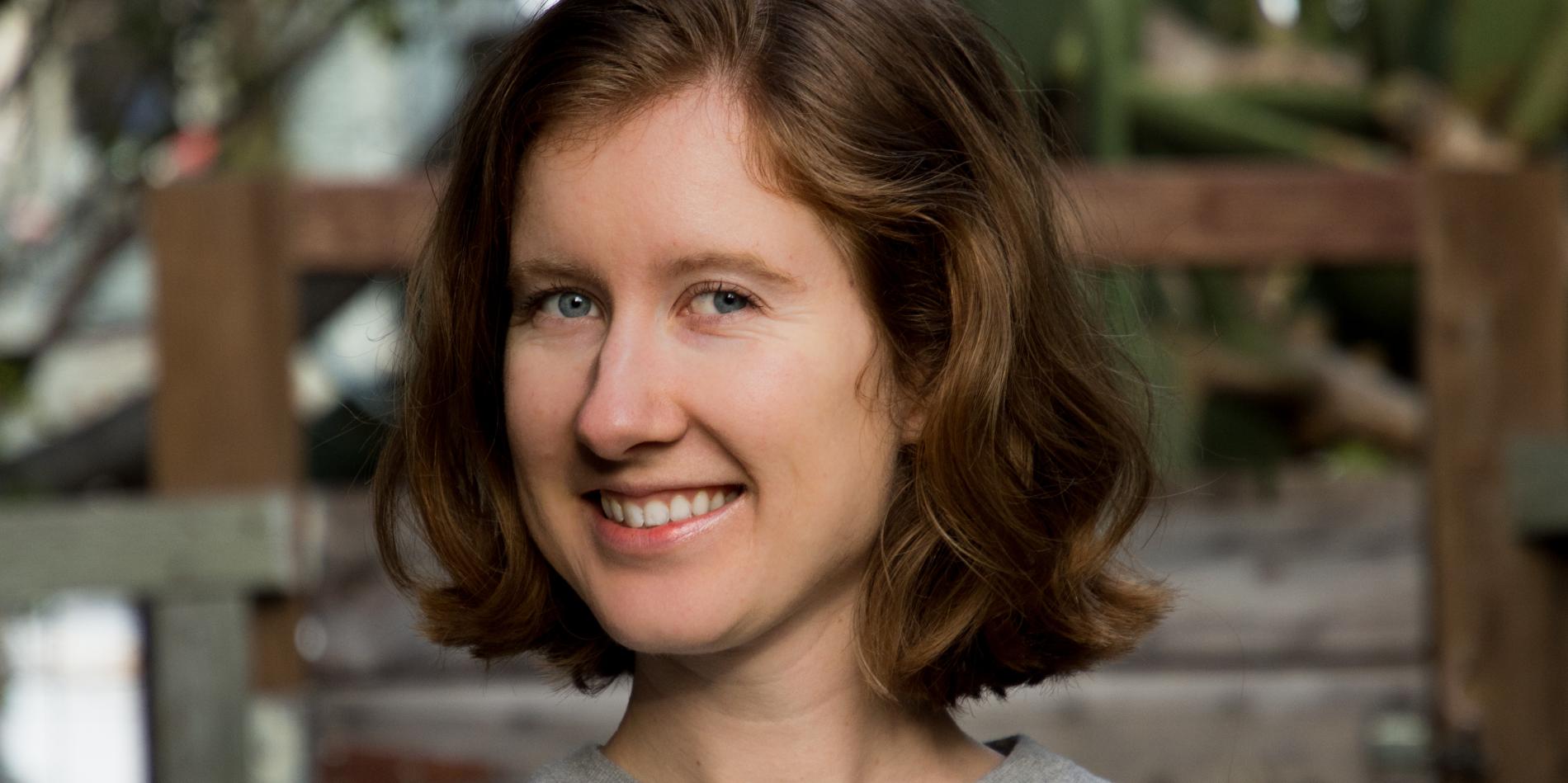 Color portrait of Kristina Monakhova; woman smiling at camera with chin length hair