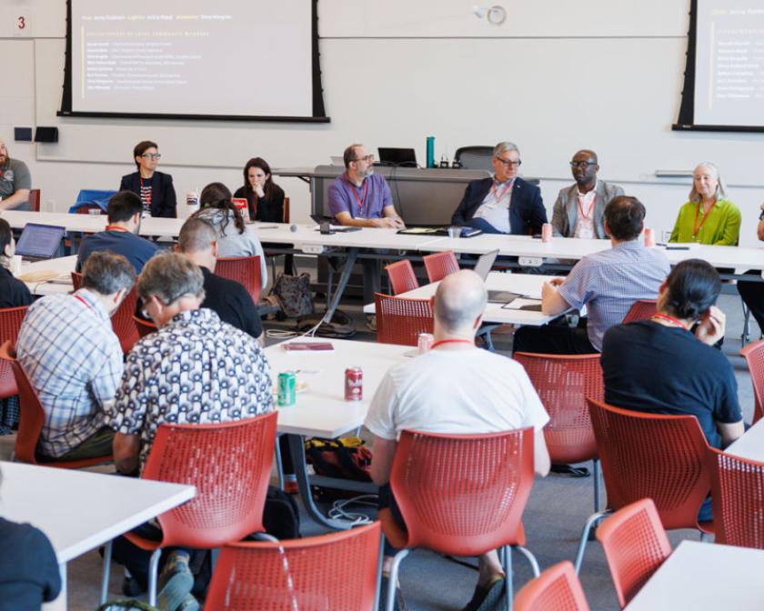 Alexandra Bayer/Cornell University The community voices panel at the Community-Centered AI Thought Summit at Cornell.