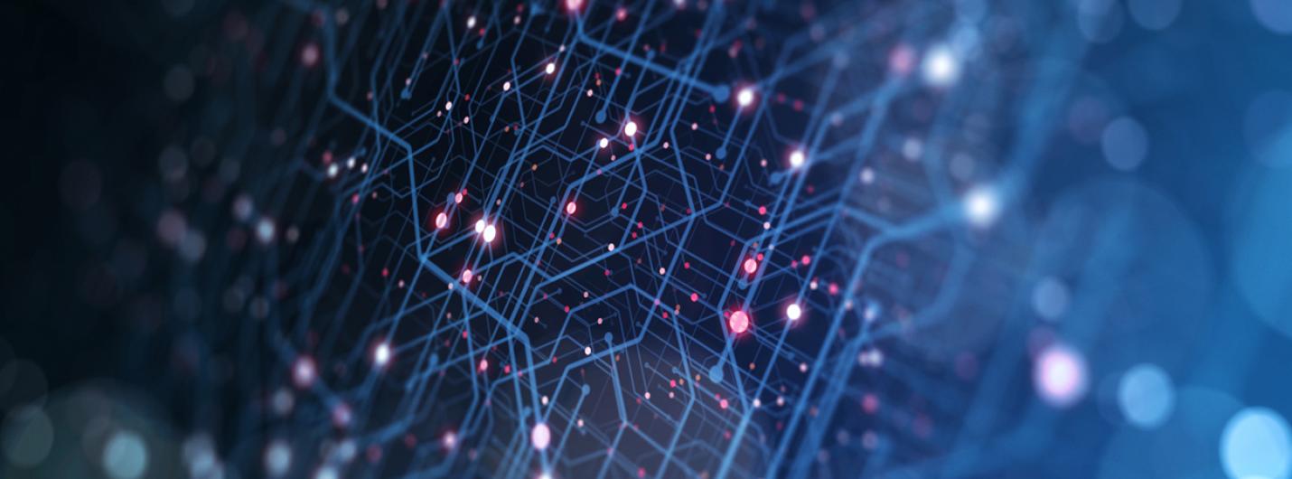 blue and purple networks and pixels intersect across paths