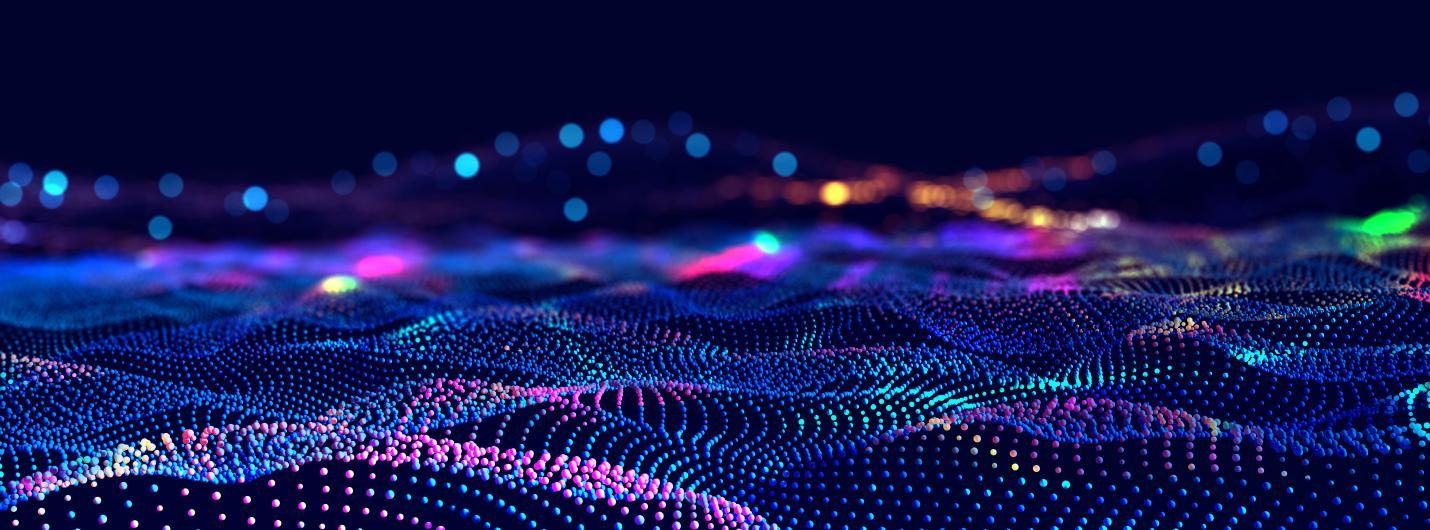  purple and blue waves of networks and pixels intersect 