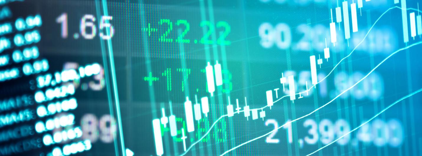 a combination of blue and green data, charts, lines intersecting